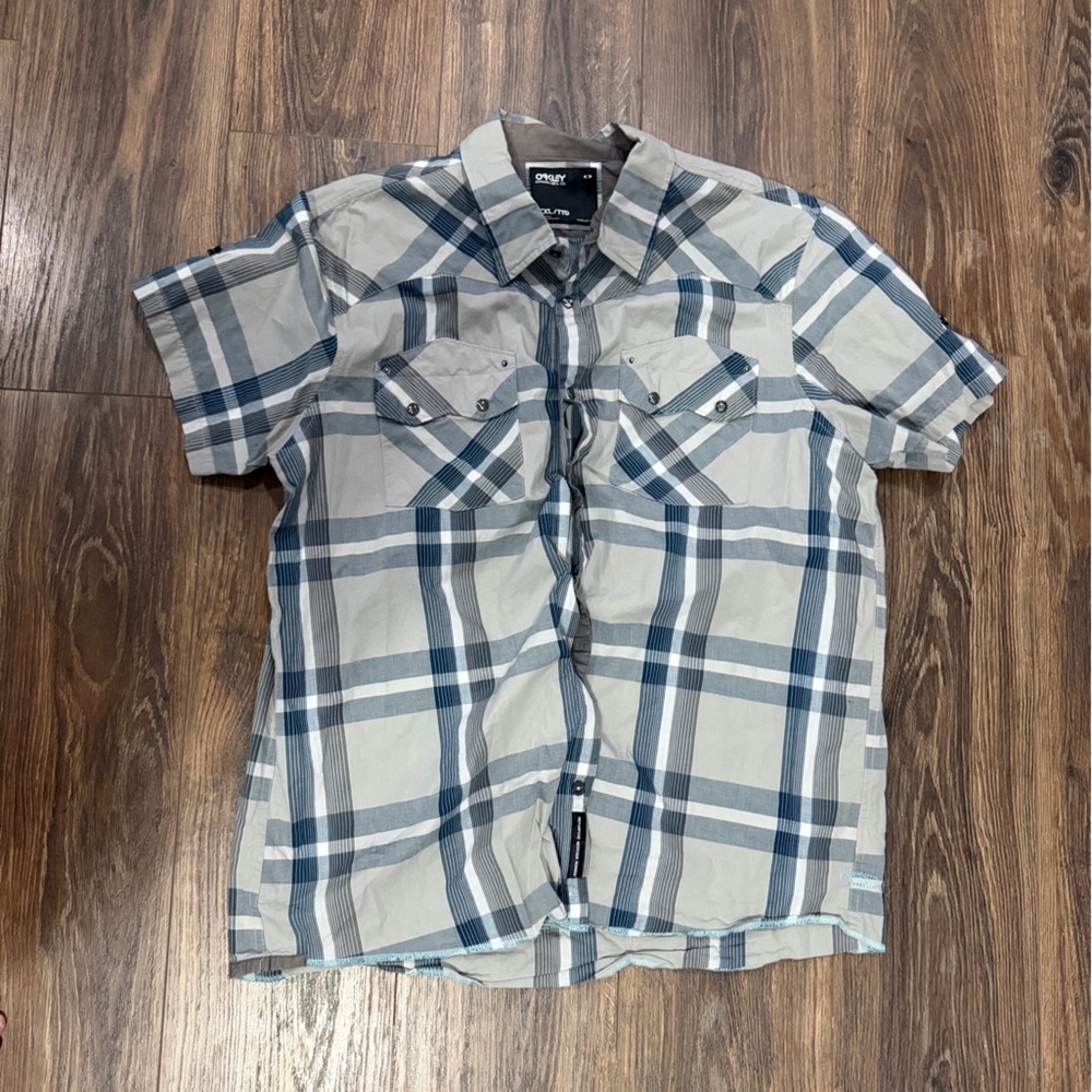 Oakley Gray and Blue Plaid Men's Casual Shirt